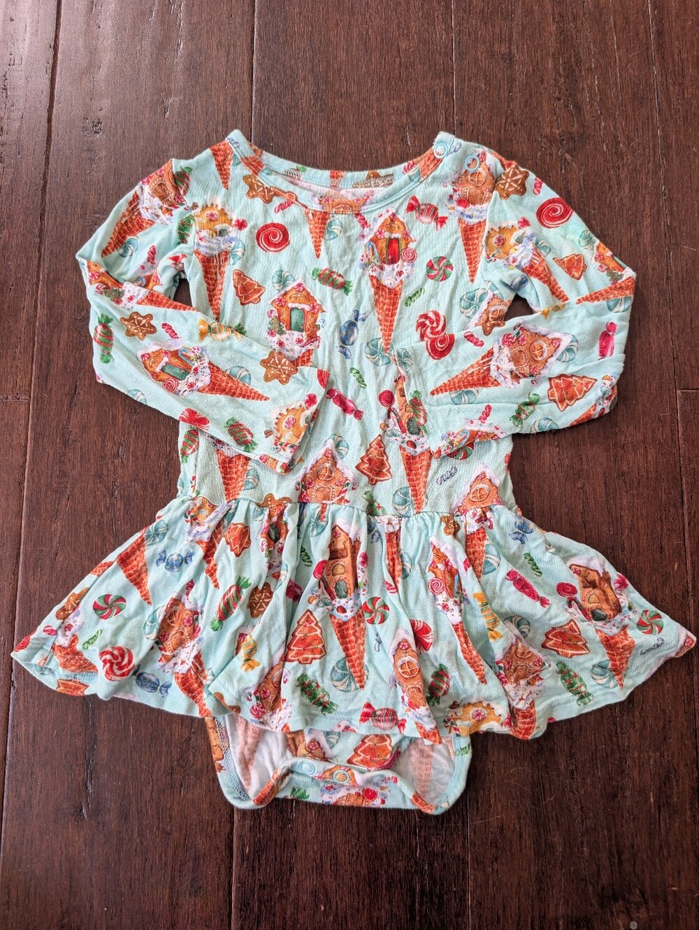 Posh Peanut Christmas Gingerbreadville Henley Skirted Twirl Bodysuit 18-24 Month